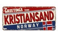 Greetings from Kristiansand vintage rusty metal plate