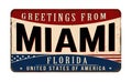 Greetings from Miami vintage rusty metal sign
