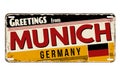 Greetings from Munich vintage rusty metal plate Royalty Free Stock Photo