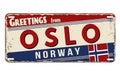 Greetings from Oslo vintage rusty metal plate