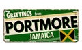 Greetings from Portmore vintage rusty metal plate