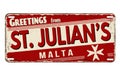 Greetings from St. Julian`s vintage rusty metal plate Royalty Free Stock Photo