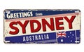 Greetings from Sydney vintage rusty metal plate