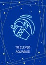 Greetings to clever aquarius postcard with linear glyph icon Royalty Free Stock Photo