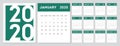 2020 Gregorian calendar design template. Set of 12 months calendar in a minimalist style.