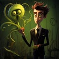 Gothic Gregory With Carnivorous Plant: Tim Burton Inspired Animation Character