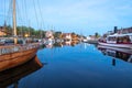 Beautiful shot of a historical port in Greifswald, Germany during the blue hour