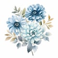 Greige Flowers Watercolor Painting On White Background