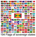 Grenada, collection of vector images of flags of the world