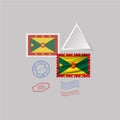 GRENADA flag postage stamp set, isolated on gray background. Royalty Free Stock Photo