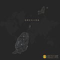Grenada map abstract geometric mesh polygonal light concept with black and white glowing contour lines countries and dots