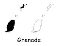 Grenada Country Map. Black silhouette and outline isolated on white background. EPS Vector