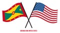 Grenada and United States Flags Crossed And Waving Flat Style. Official Proportion. Correct Colors