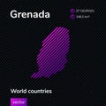 Grenada vector flat map in violet trend colors on striped black background