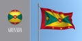 Grenada waving flag on flagpole and round icon vector illustration