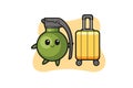 Grenade cartoon illustration with luggage on vacation