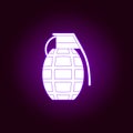 Grenade icon in neon style. Element of war, armour illustration. Premium quality graphic design icon. Signs and symbols icon for Royalty Free Stock Photo