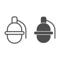 Grenade line and solid icon. Hand bomb, frag grenades symbol, outline style pictogram on white background. Warfare or Royalty Free Stock Photo