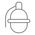 Grenade thin line icon. Hand bomb, frag grenades symbol, outline style pictogram on white background. Warfare or Royalty Free Stock Photo