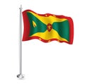 Grenadian Flag. Isolated Realistic Wave Flag of Grenada Country on Flagpole