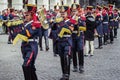 Grenadiers band marching in a military parade in Salta