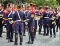 Grenadiers musicians rest before a military parade in Salta