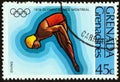 GRENADINES OF GRENADA - CIRCA 1976: A stamp printed in Grenada from the `Olympic Games, Montreal` issue shows Diving, circa 1976