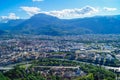 Grenoble - Aerial view of Grenoble old town seen from Bastille Fort, Auvergne-Rhone-Alpes region, France, Europe Royalty Free Stock Photo