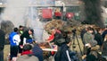 GRENOBLE, FRANCE - JANUARY 26, 2024. Protesting French farmers having barbecue on a blocked highway