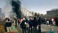 GRENOBLE, FRANCE - JANUARY 26, 2024. Protesting French farmers having picnic on a blocked highway