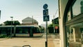 GRENOBLE, FRANCE - JUNE 26, 2023. TAG urban tram and road sign at intersection