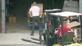 GRENOBLE, FRANCE - SEPTEMBER 20, 2023. Industrial warehouse gate and the Clark forklift loader in action