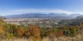 Grenoble Panorama looking to the east at the Belledonne moutains, Isere, France