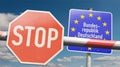 Barrier with STOP sign and info sign `Bundesrepublik Deutschland` Royalty Free Stock Photo