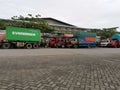Gresik, Indonesia - Dec 7, 2021: Truck queues for unloading at a factory