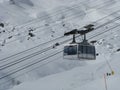 Cableway for the transport of tourists at high altitude on the immaculate snow