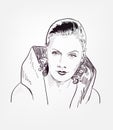 Greta Garbo vector sketch portrait illustration