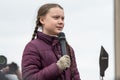 Greta Thunberg speaking to her audience at a demo in Berlin