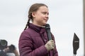 Greta Thunberg speaking to her audience at a demo in Berlin