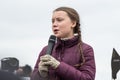 Greta Thunberg speaking to her audience at a demo in Berlin