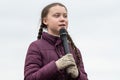 Greta Thunberg speaking to her audience at a demo in Berlin