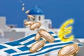 Grexit, Euro coins, flag, Greece, Santorini