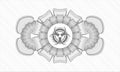 Grey abstract linear rosette. Vector Illustration. Detailed with biohazard covid-19 icon inside