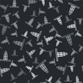 Grey Agbar tower icon isolated seamless pattern on black background. Barcelona, Spain. Vector