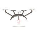 Grey air drone with red outlines apple flat design icon stock vector illustration Royalty Free Stock Photo