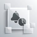 Grey Alarm clock icon isolated on grey background. Wake up, get up concept. Time sign. Square glass panels. Vector Royalty Free Stock Photo