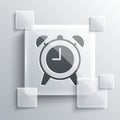 Grey Alarm clock icon isolated on grey background. Wake up, get up concept. Time sign. Square glass panels. Vector Royalty Free Stock Photo