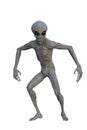 Grey Alien looking alert. 3D render isolated on white