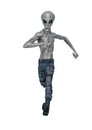 Grey alien on military ready to win in white background