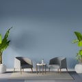 Grey armchair coffee table and green plants wall mockup Royalty Free Stock Photo